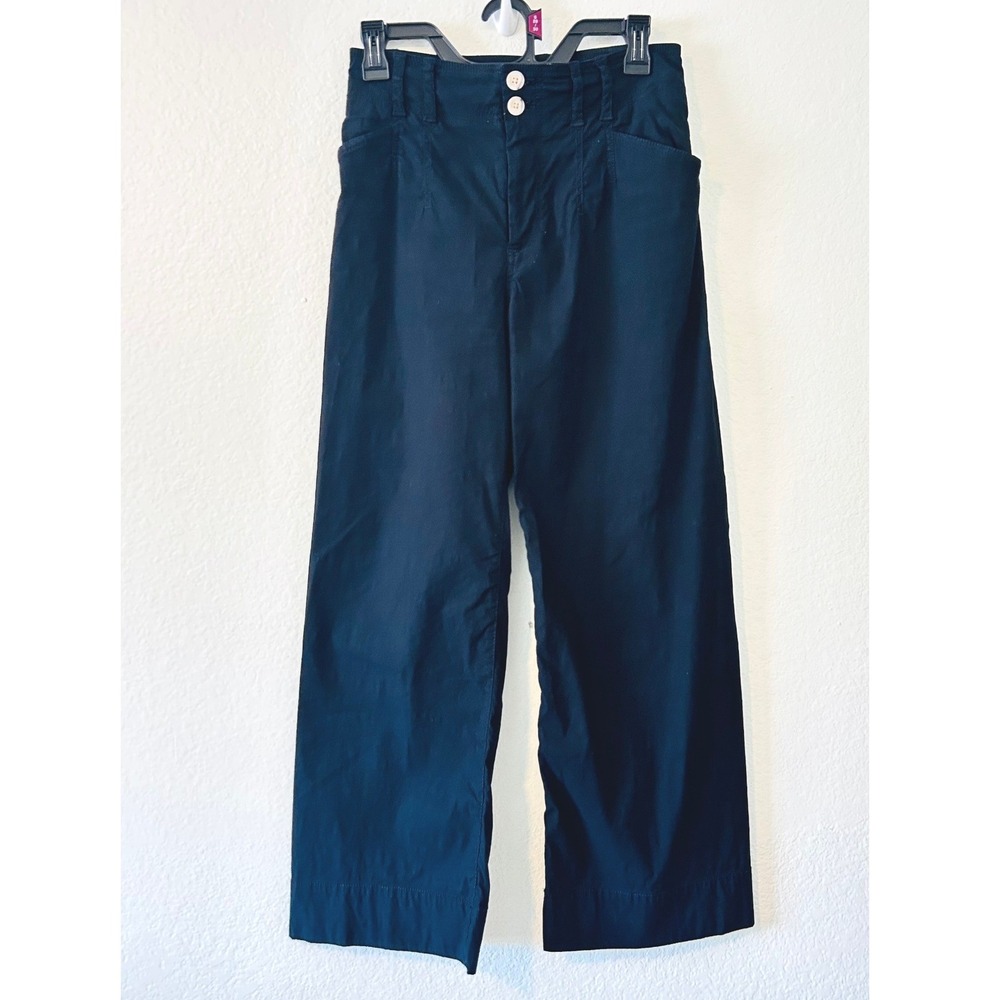 Anthropologie Boho Black Linen Blend High Waist Wide Leg Cropped Pants Size 26